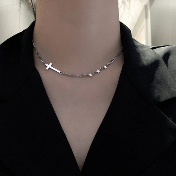 NEW Silver Vintage Star Cross Pendant Necklace - Picture 3 of 6